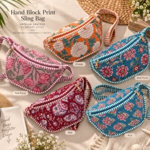 Block Print Cotton Sling Bags Available in 5 Lovely Colours